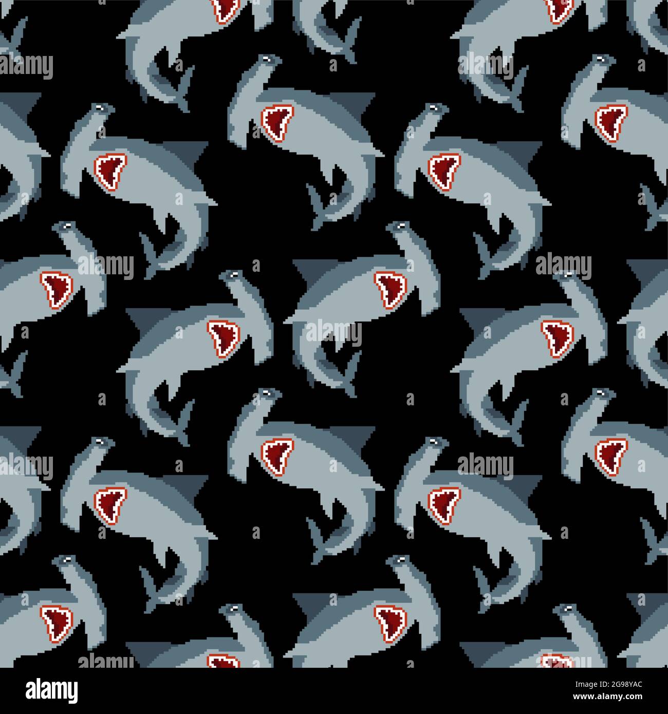 Hammerhead shark pixel art pattern seamless. 8 bit Fish hammer ...