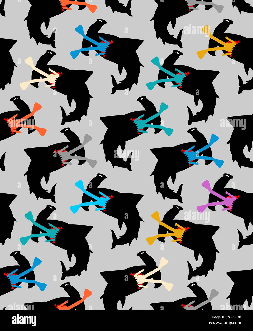 Hammerhead shark pattern seamless. Fish hammer background. marine predator texture Stock Vector