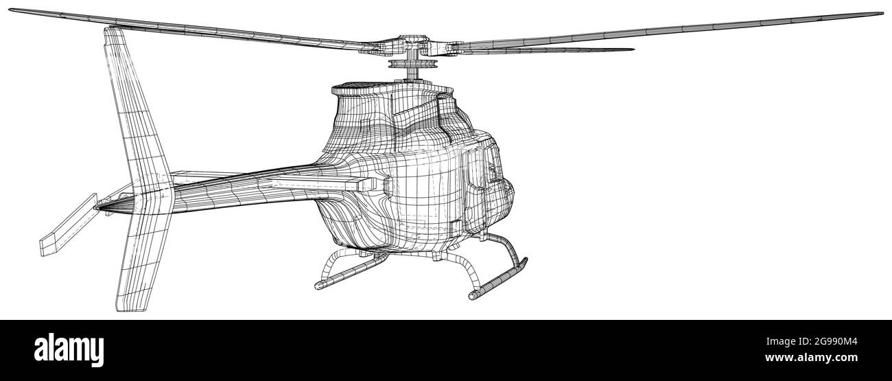 Wire-frame Helicopter isolated on the white background. Technical illustration wire-frame. Vector rendering of 3d Stock Vector