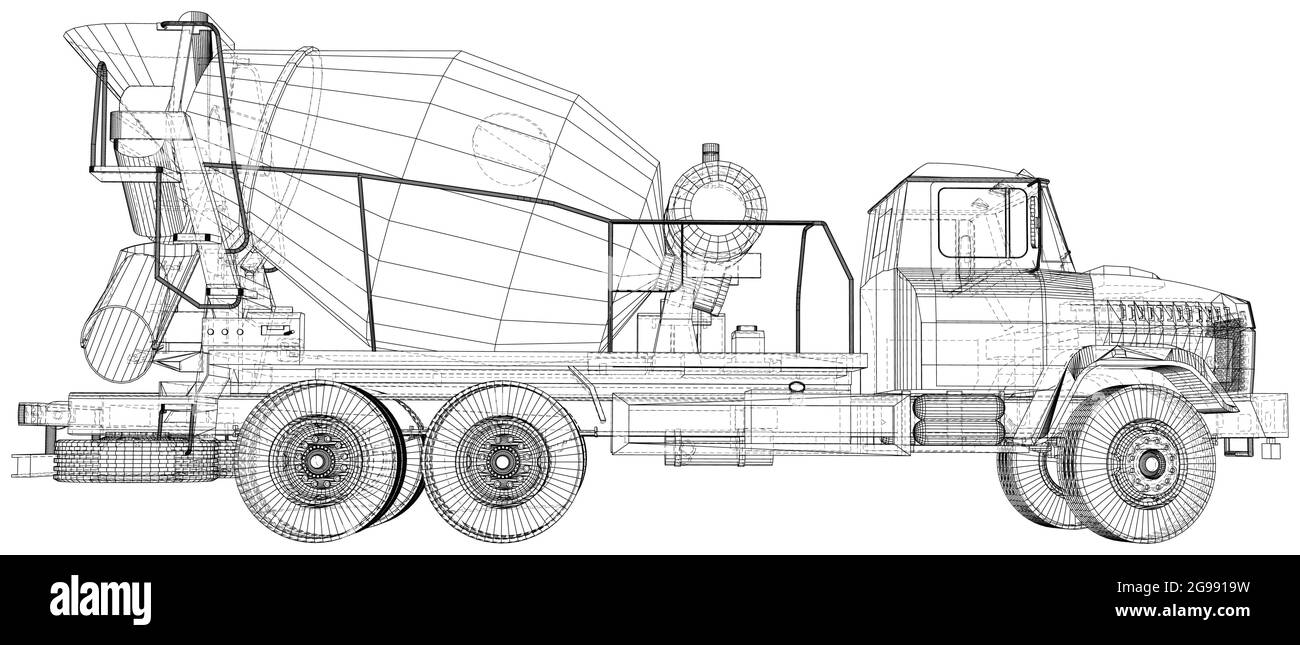 Closeup Concrete Mixer Truck. Outline drawing of Industrial transport
