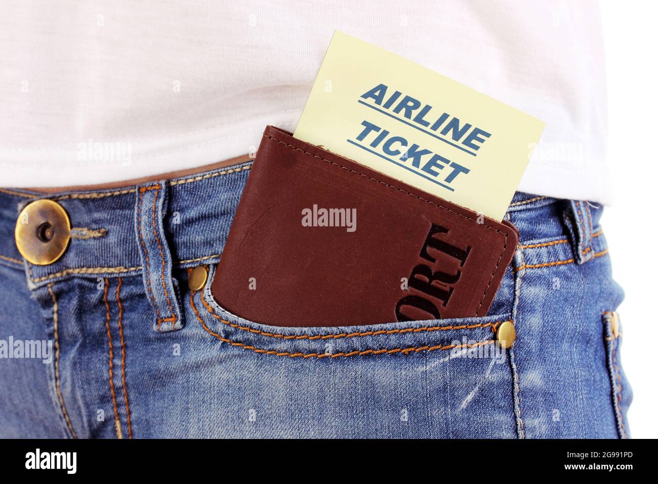 Passport and ticket in jeans pocket closeup Stock Photo Alamy