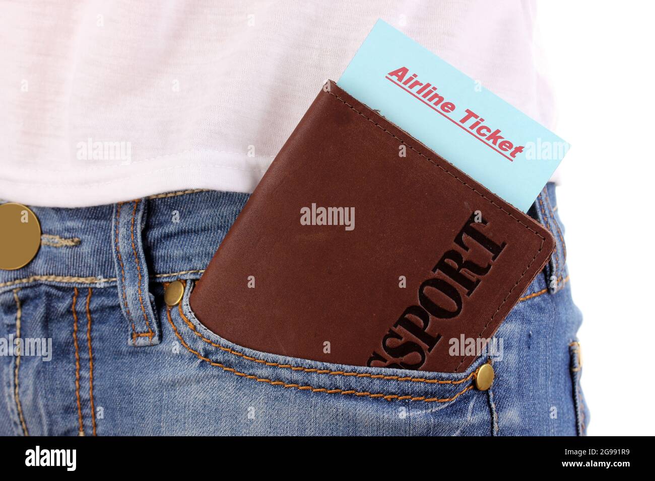 Passport and ticket in jeans pocket closeup Stock Photo Alamy