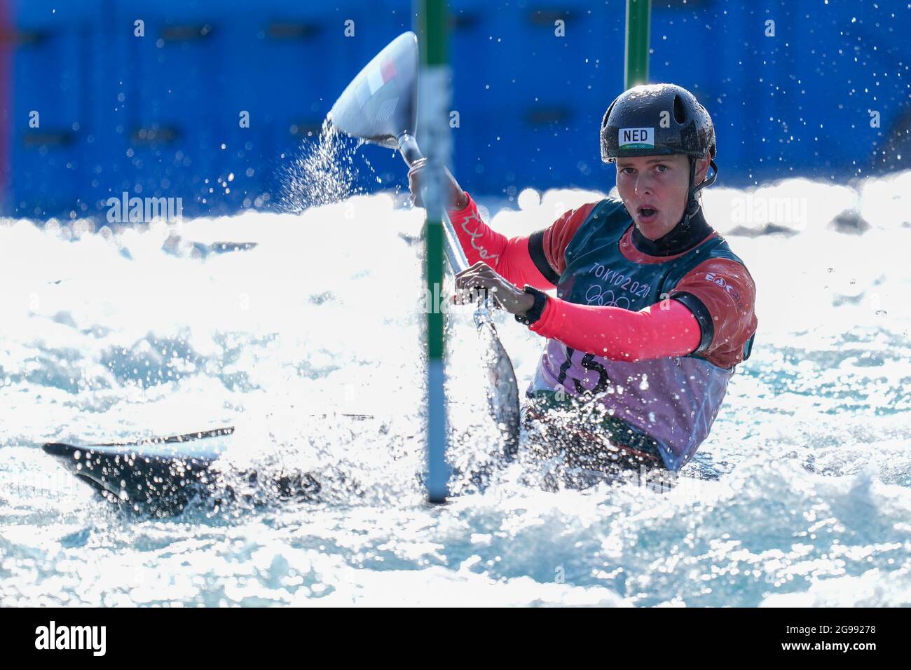 TOKYO, JAPAN - JULY 25: Martina Wegman of the Netherlands competing on Women's Kayak Heats 2nd Run during the Tokyo 2020 Olympic Games at the Kasai Canoe Slalom Centre on July 25, 2021 in Tokyo, Japan (Photo by Yannick Verhoeven/Orange Pictures) NOCNSF Stock Photo