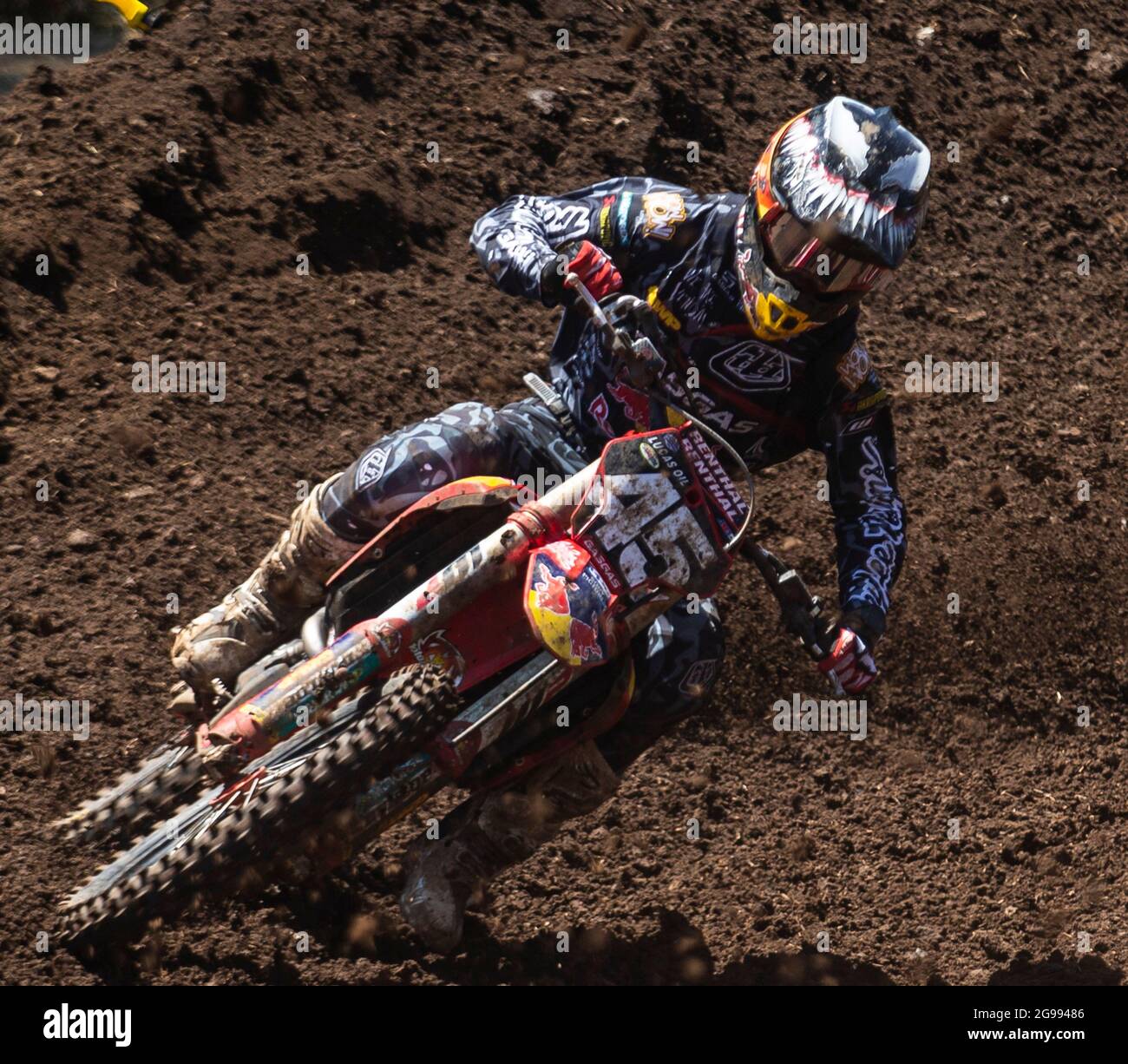 JUL 24 2021 Washougal, WA USA Troy Lee Designs/ Red Bull/ GASGAS Factory Racing Pierce Brown(45) coming out of turn 33 during the Lucas Oil Pro Motocross Washougal Championship 250 class moto # 1 at Washougal MX park Washougal, WA Thurman James/CSM Stock Photo
