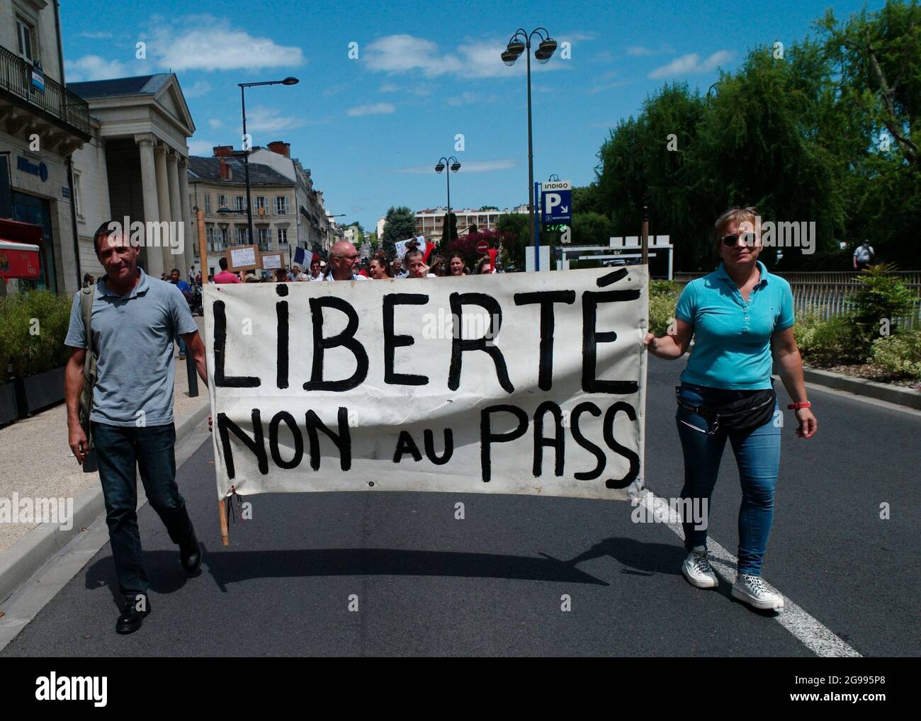 COVID SANITARY PASS PROTEST DEMONSTRATION FRANCE JULY 2021- PROTEST AGAINST COVID SANITARY PASS- PERIGEUX AQUITAINE © Frédéric BEAUMONT Stock Photo