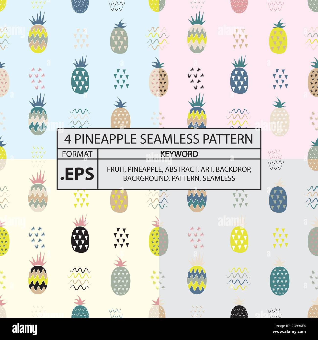 4 PINEAPPLE SEAMLESS PATTERN. GET IT NOW IN ONE PRICE Stock Vector
