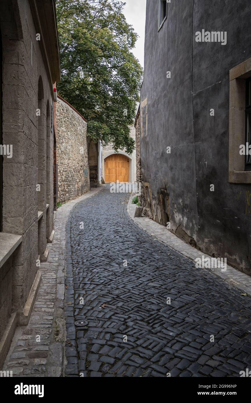 Empty stone paved alley in Erfurt Stock Photo