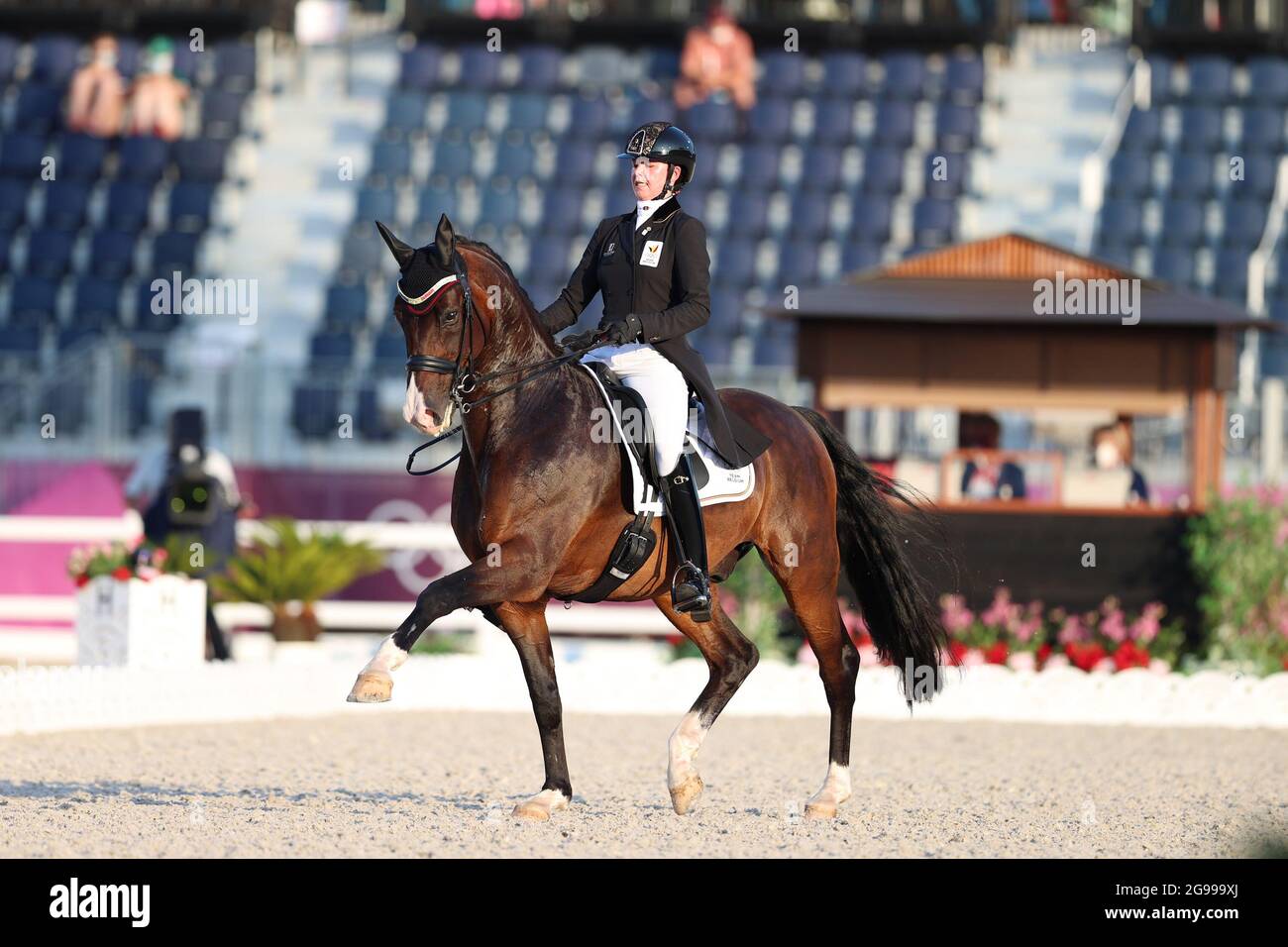 Belgian Equestrian dressage rider Laurence Roos and her horse Fil Rouge pictured in action during day two of the equestrian dressage event, at the 'To Stock Photo