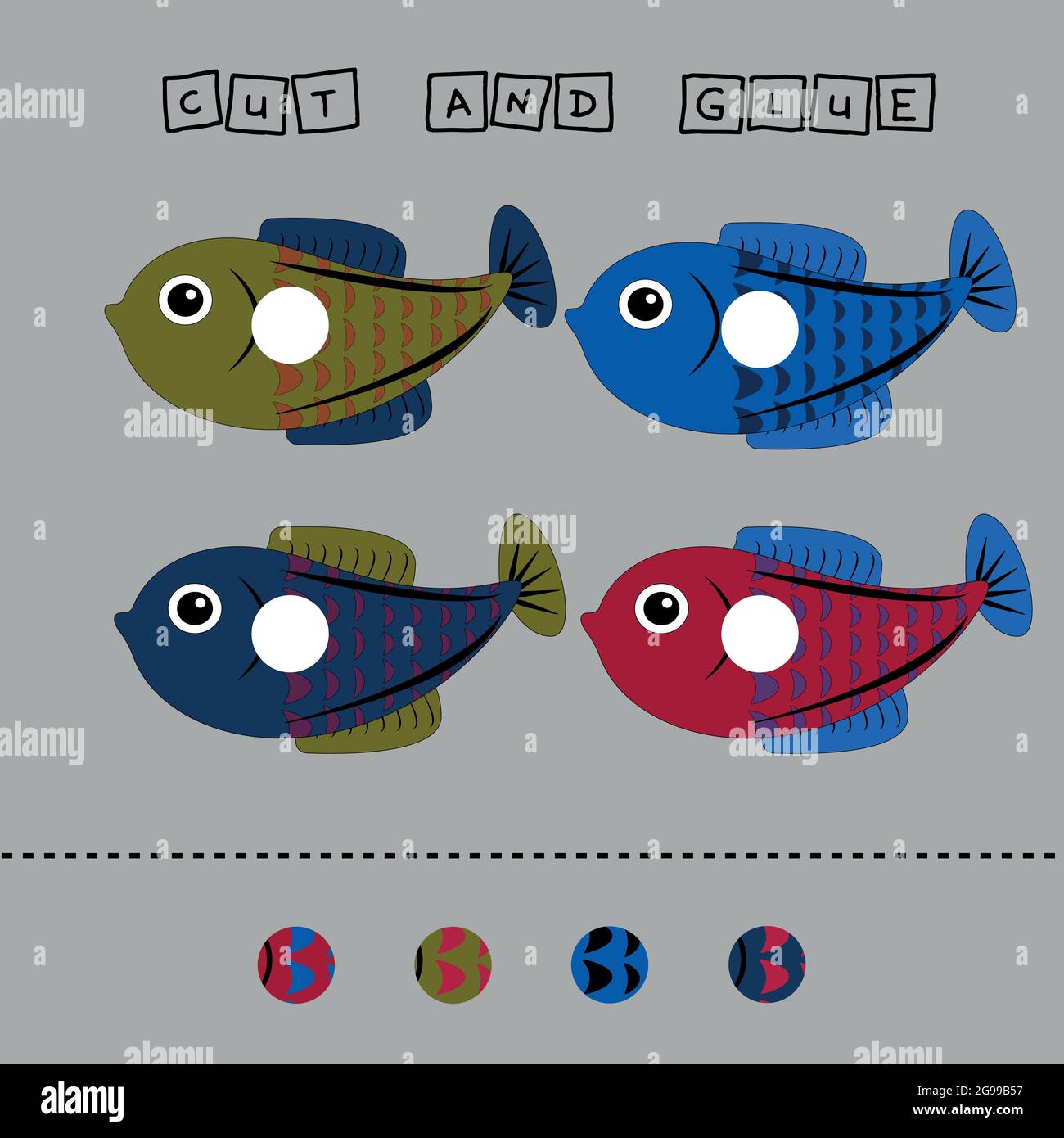 Developing An Activity For Children The Task Is To Cut And Glue A Piece On Colorful Cute Fishes Logic Game For Children Stock Vector Image Art Alamy