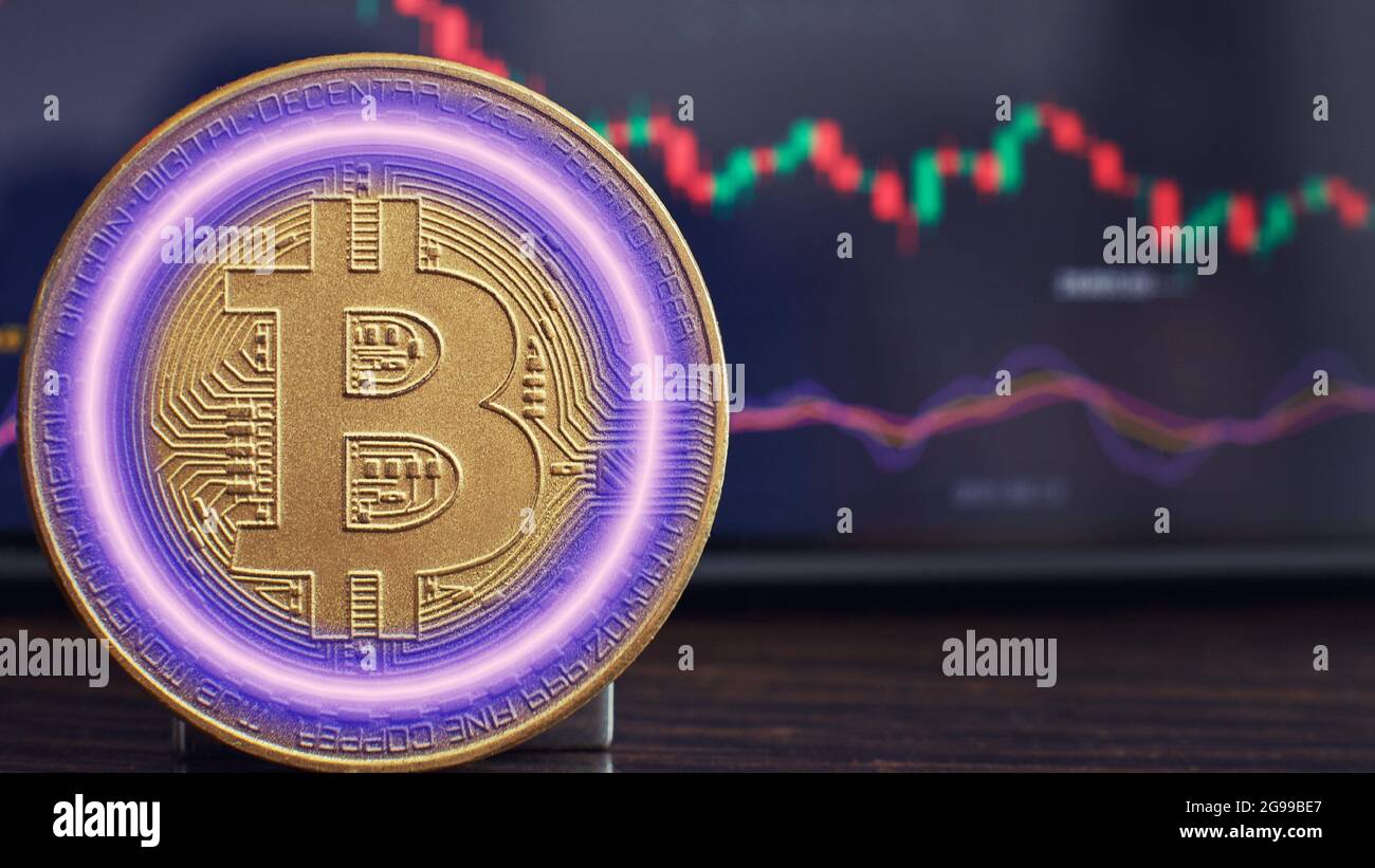 Gold bitcoins with Candle stick graph chart and digital background ...