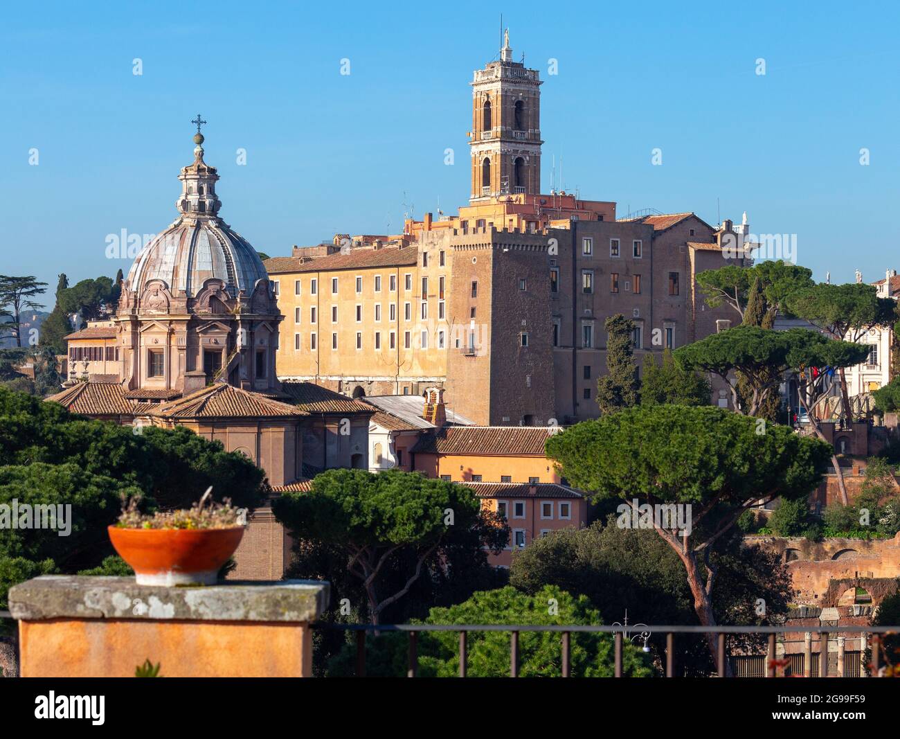 View of the historic center of Rome at sunset. Italy. Stock Photo