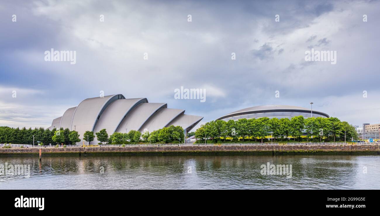 The SEC Armadillo & the SSE Hydro buildings on the river Clyde waterfront in Glasgow, Scotland Stock Photo