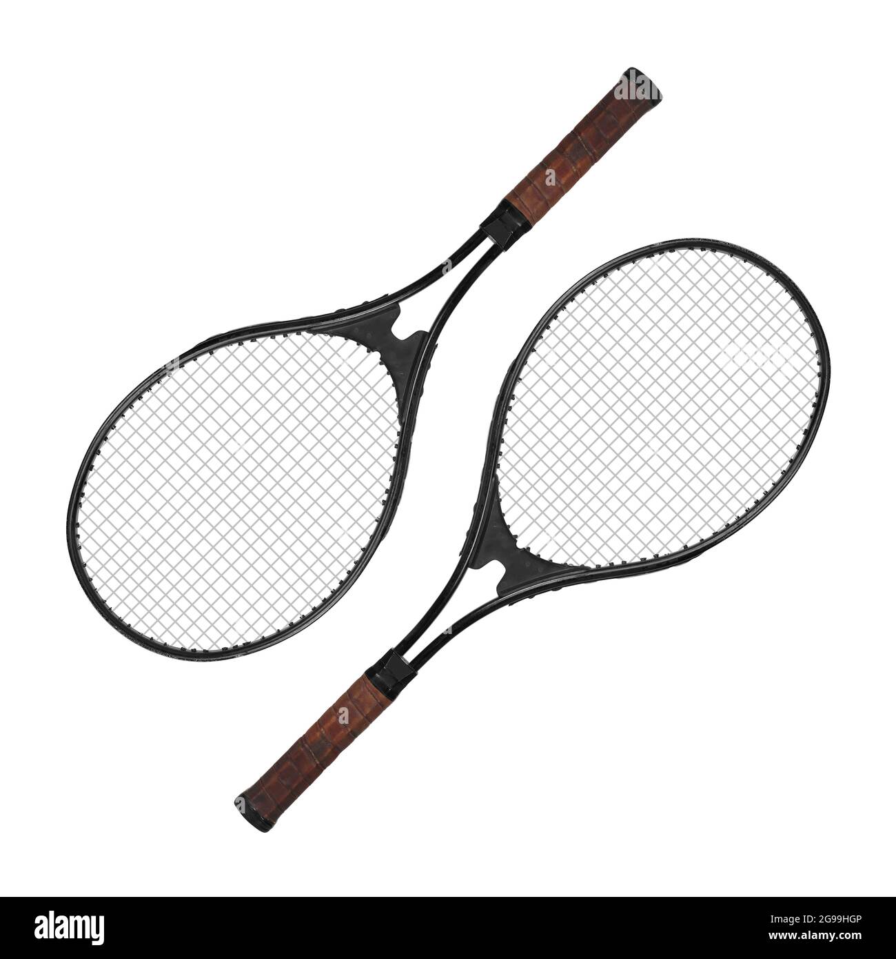 Sports equipment - Two Tennis rackets isolated on a white background Stock  Photo - Alamy