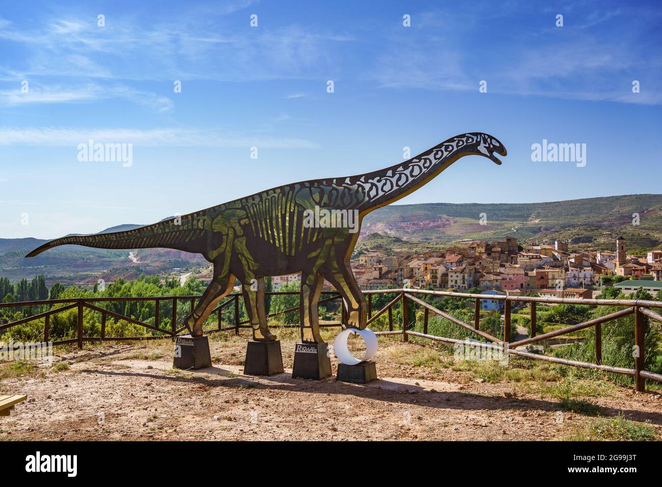 Teruel, Spain. July 24, 2021. Silhouette of a dinosaur in Riodeva, a small town in the province of Teruel, Aragon, Spain. Stock Photo