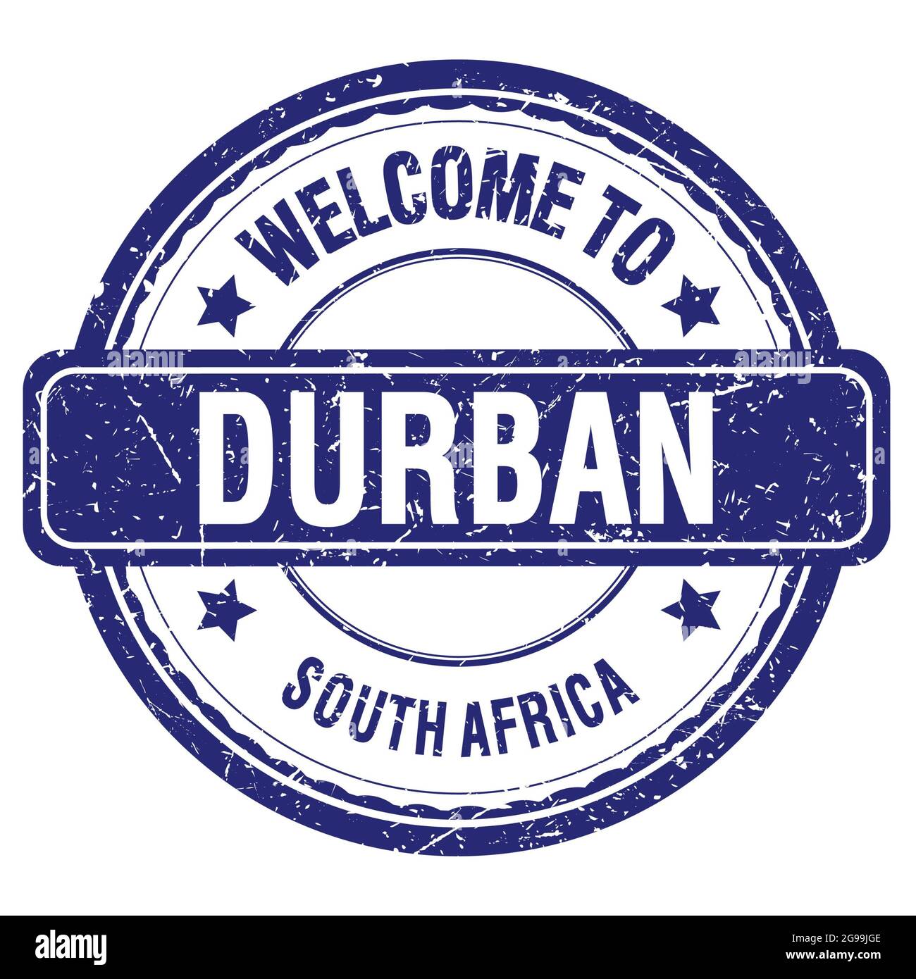 WELCOME TO DURBAN - SOUTH AFRICA, words written on blue grungy stamp Stock Photo