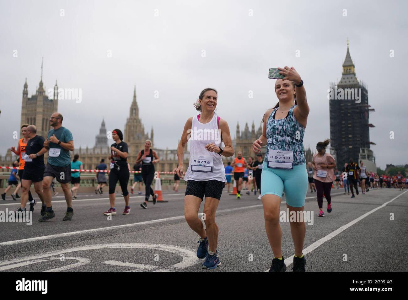 Runners on Westminster Bridge taking part in the Asics London 10k, thought  to be the largest