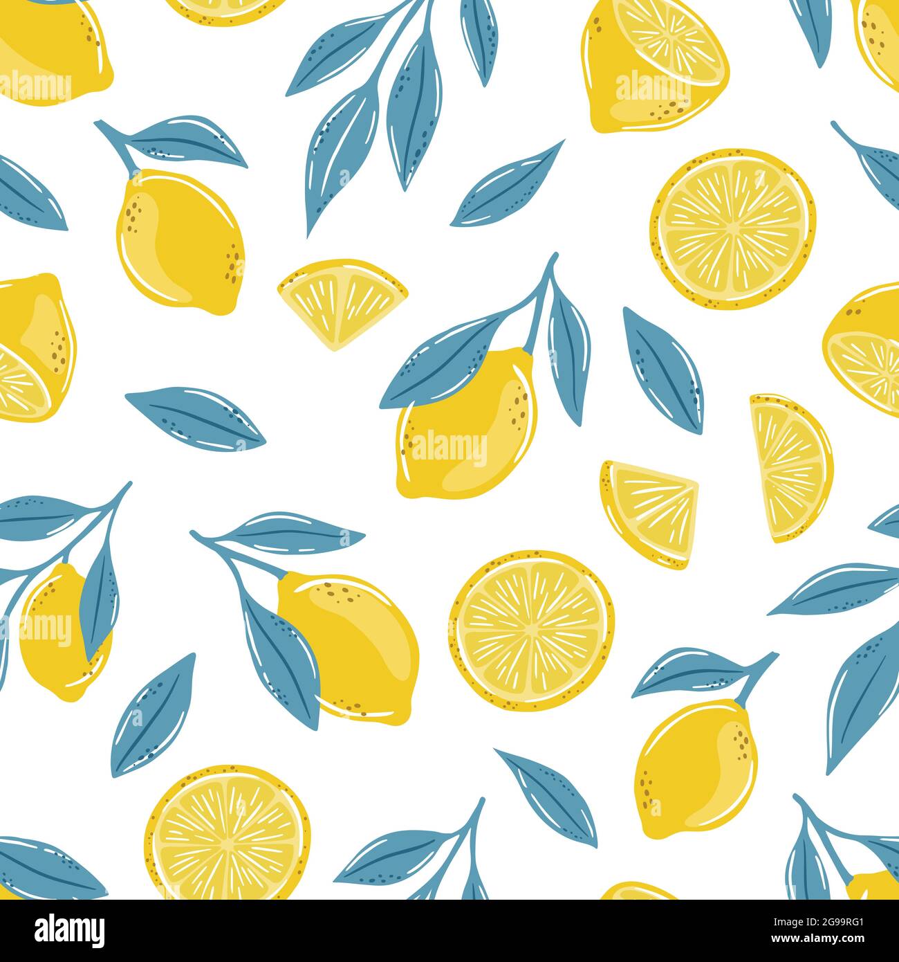 Seamless pattern of hand drawn lemons. Citrus fruit background. Perfect ...