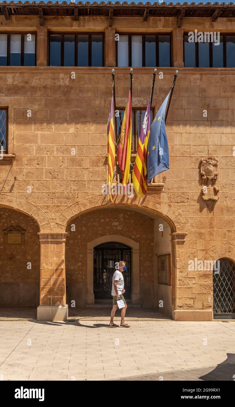 Campos, Spain; june 12 2021 Main facade of the town hall of the