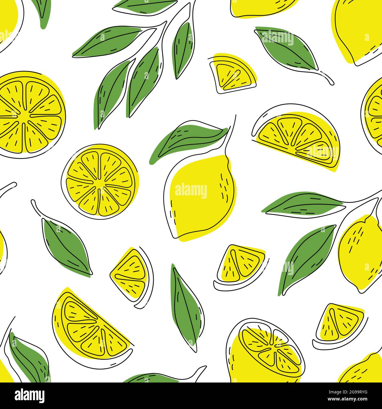 Seamless pattern of hand drawn lemons. Citrus fruit background. Perfect ...
