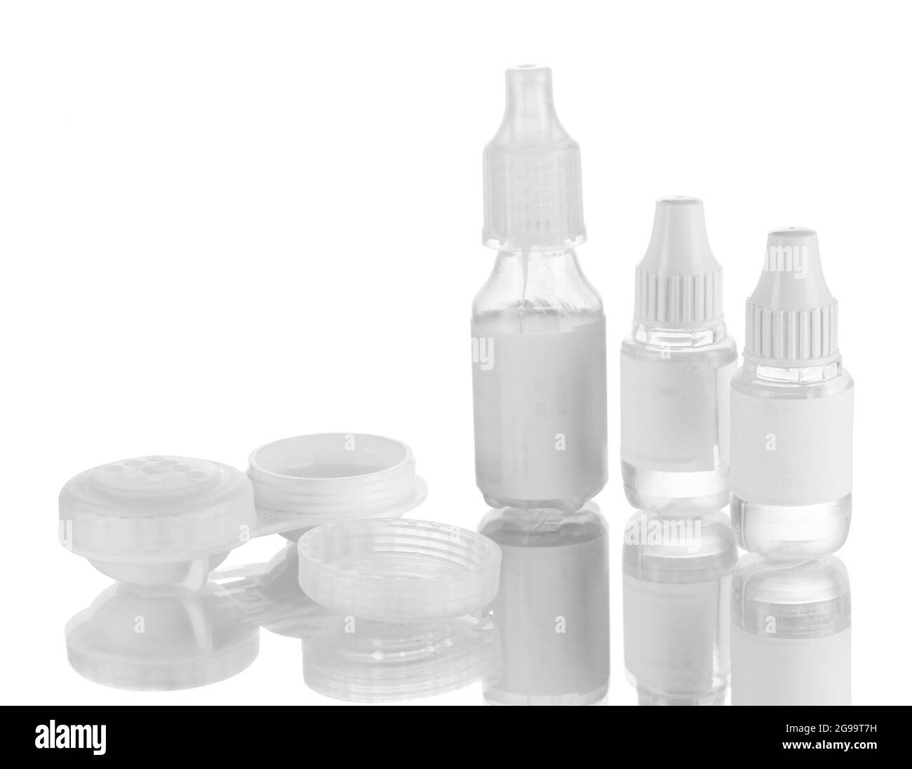 Eye drops and lenses isolated on white Stock Photo Alamy