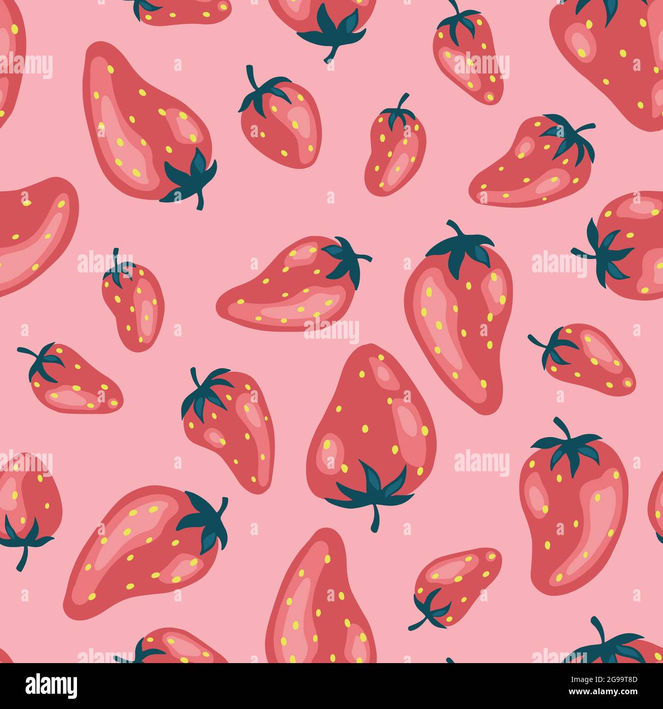 Cartoon bright strawberries seamless pattern. Vector background of