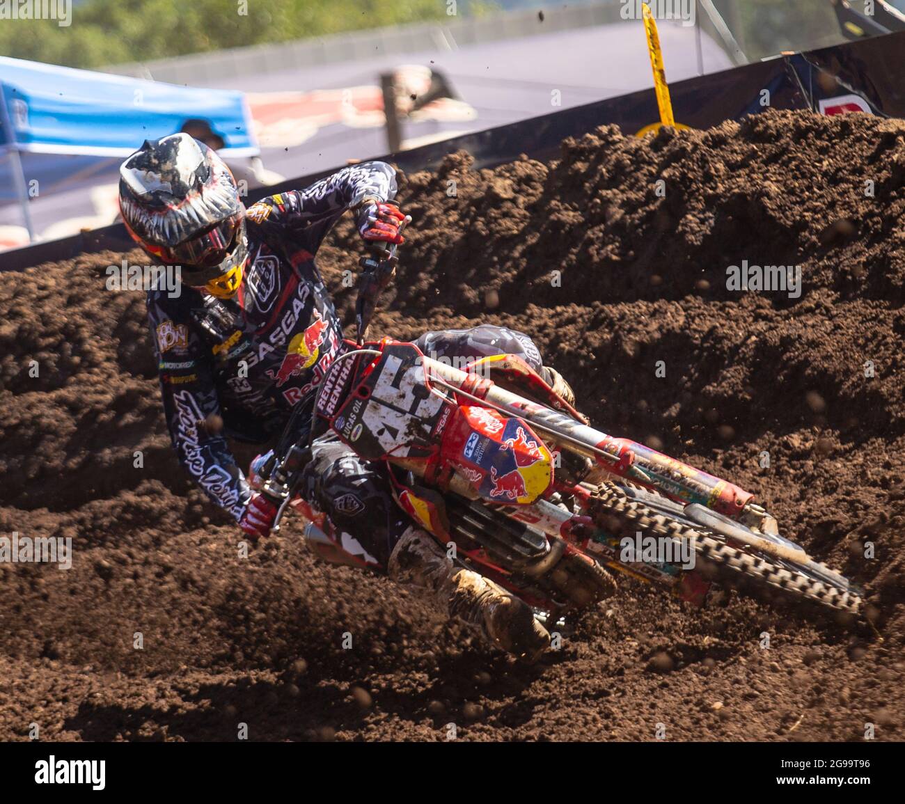 JUL 24 2021 Washougal, WA USA Troy Lee Designs/ Red Bull/ GASGAS Factory Racing Pierce Brown(45) coming out of turn 14 during the Lucas Oil Pro Motocross Washougal Championship 250 class at Washougal MX park Washougal, WA Thurman James/CSM Stock Photo