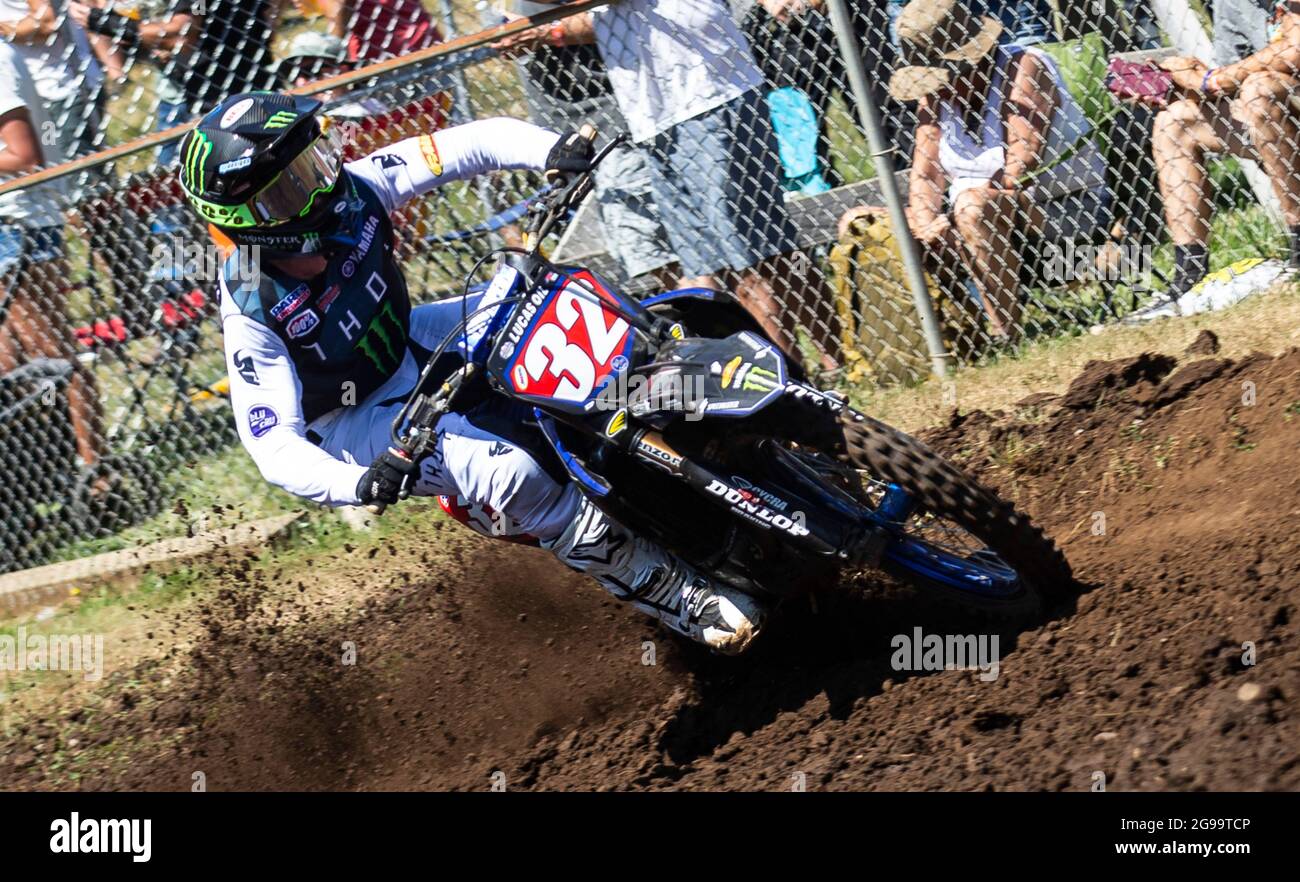 JUL 24 2021 Washougal, WA USA Monster Energy Star Racing Yamaha Justin Cooper(32) coming out of turn 27 during the Lucas Oil Pro Motocross Washougal Championship 250 class at Washougal MX park Washougal, WA Thurman James/CSM Stock Photo