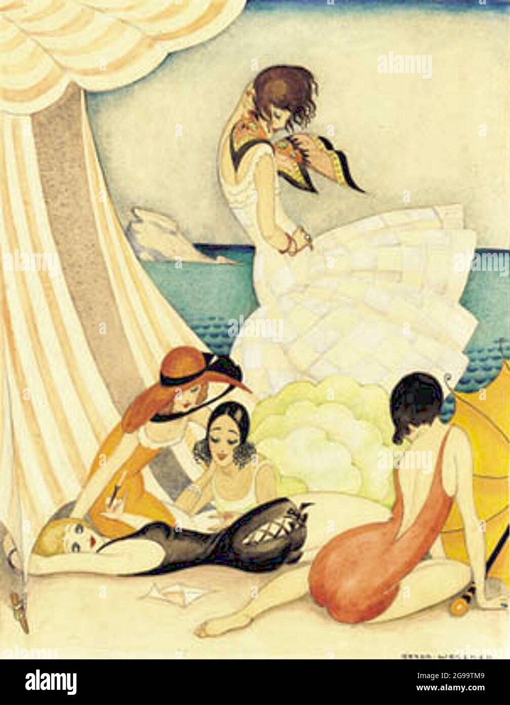 Gerda Wegener artwork entitled Five Women at a Beach - Fem badepiger på  stranden Stock Photo - Alamy