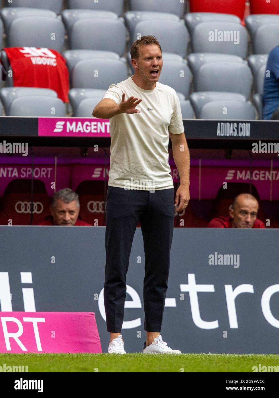 Muenchen, ALLIANZARENA, Germany. 24th July, 2021. Bayern coach Julian  NAGELSMANN. Soccer, FC Bayern Munich (M) - Ajax Amsterdam (AMS) 2: 2,  preparatory game for the 2021-2022 season, on July 24th, 2021 in