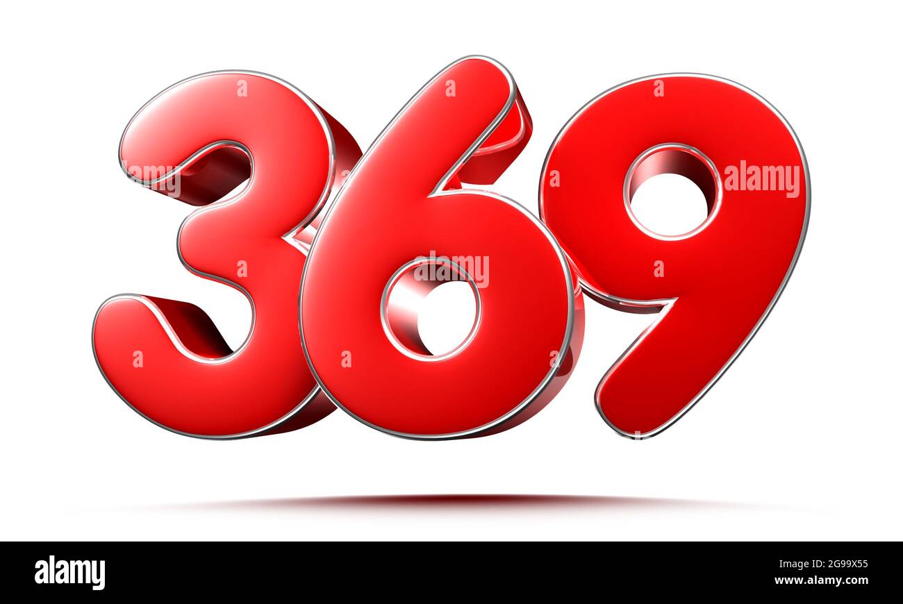 Rounded red numbers 369 on white background 3D illustration with clipping path Stock Photo