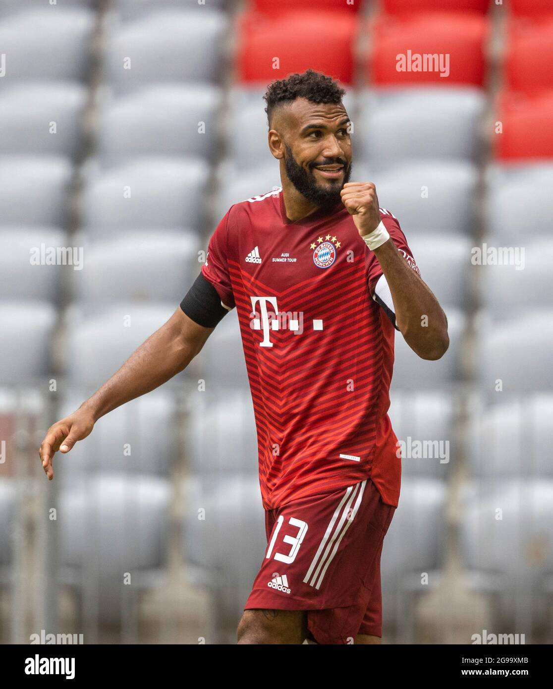 Eric Maxim CHOUPO-MOTING (# 13, M) after his goal to make it 1: 1. Soccer, FC Bayern Munich (M) - Ajax Amsterdam (AMS), preparation game for the 2021-2022 season, on July 24th, 2021 in Muenchen, ALLIANZARENA, Germany. ¬ Stock Photo