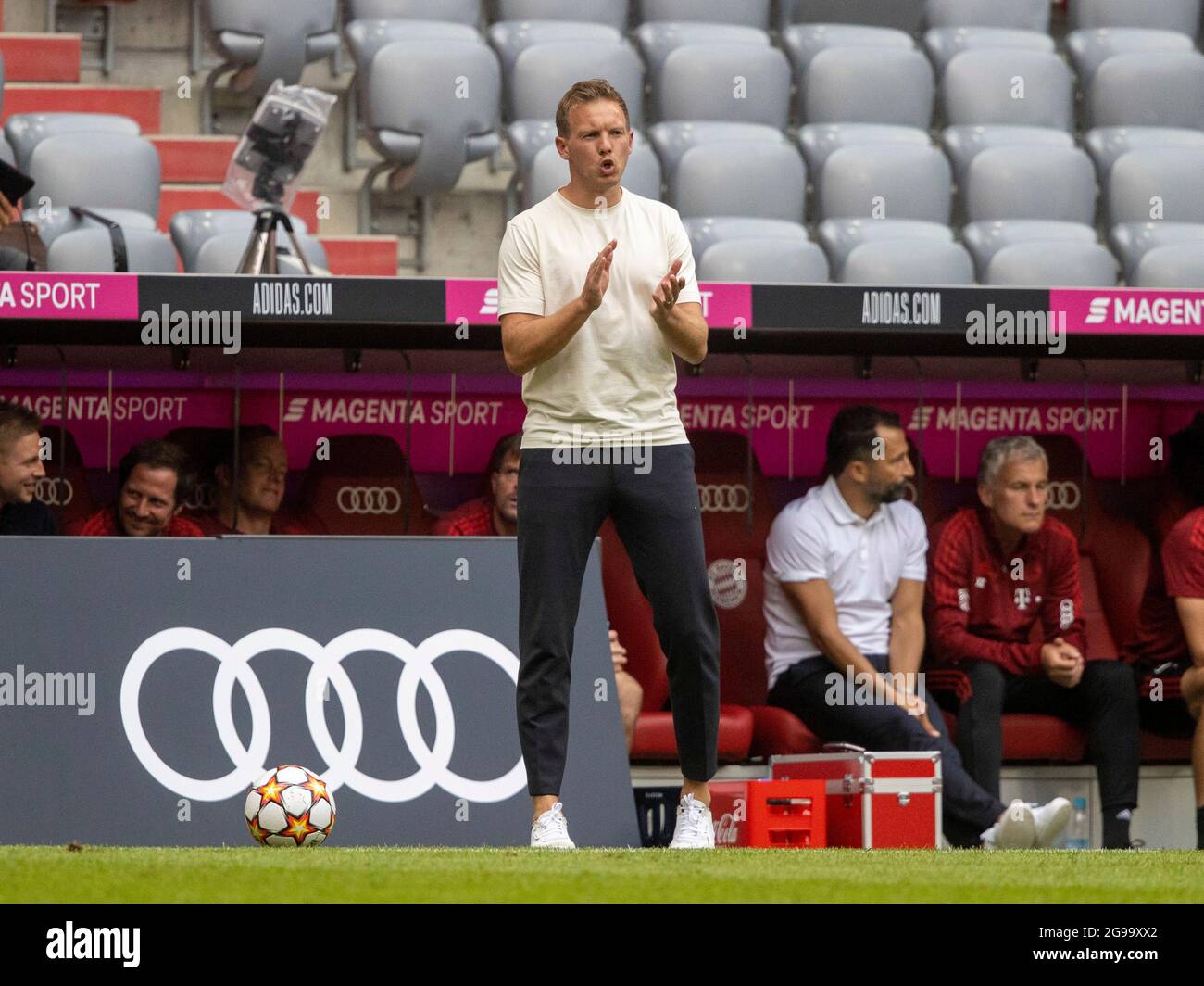 Bayern coach Julian NAGELSMANN. Soccer, FC Bayern Munich (M) - Ajax Amsterdam (AMS) 2: 2, preparatory game for the 2021-2022 season, on July 24th, 2021 in Muenchen, ALLIANZARENA, Germany. ¬ Stock Photo