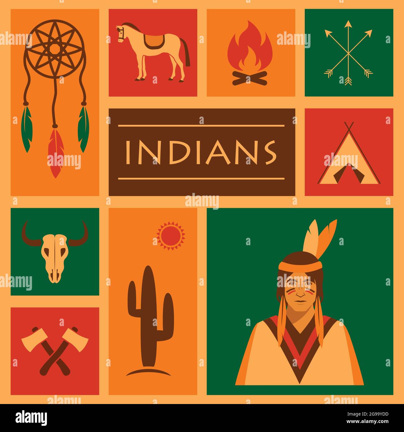 american native indian, vector apache ethnic illustration Stock Vector
