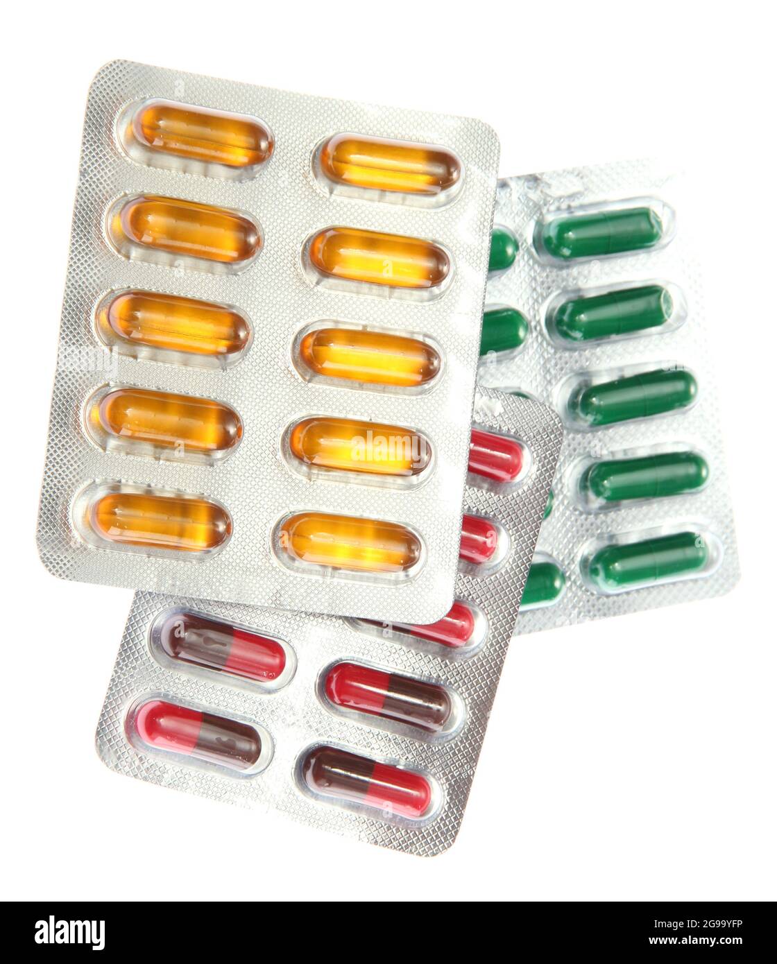 Capsules packed in blisters, isolated on white Stock Photo - Alamy