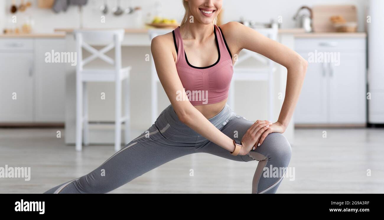 Fitness training online, exercising at home, keep fit and body care Stock Photo