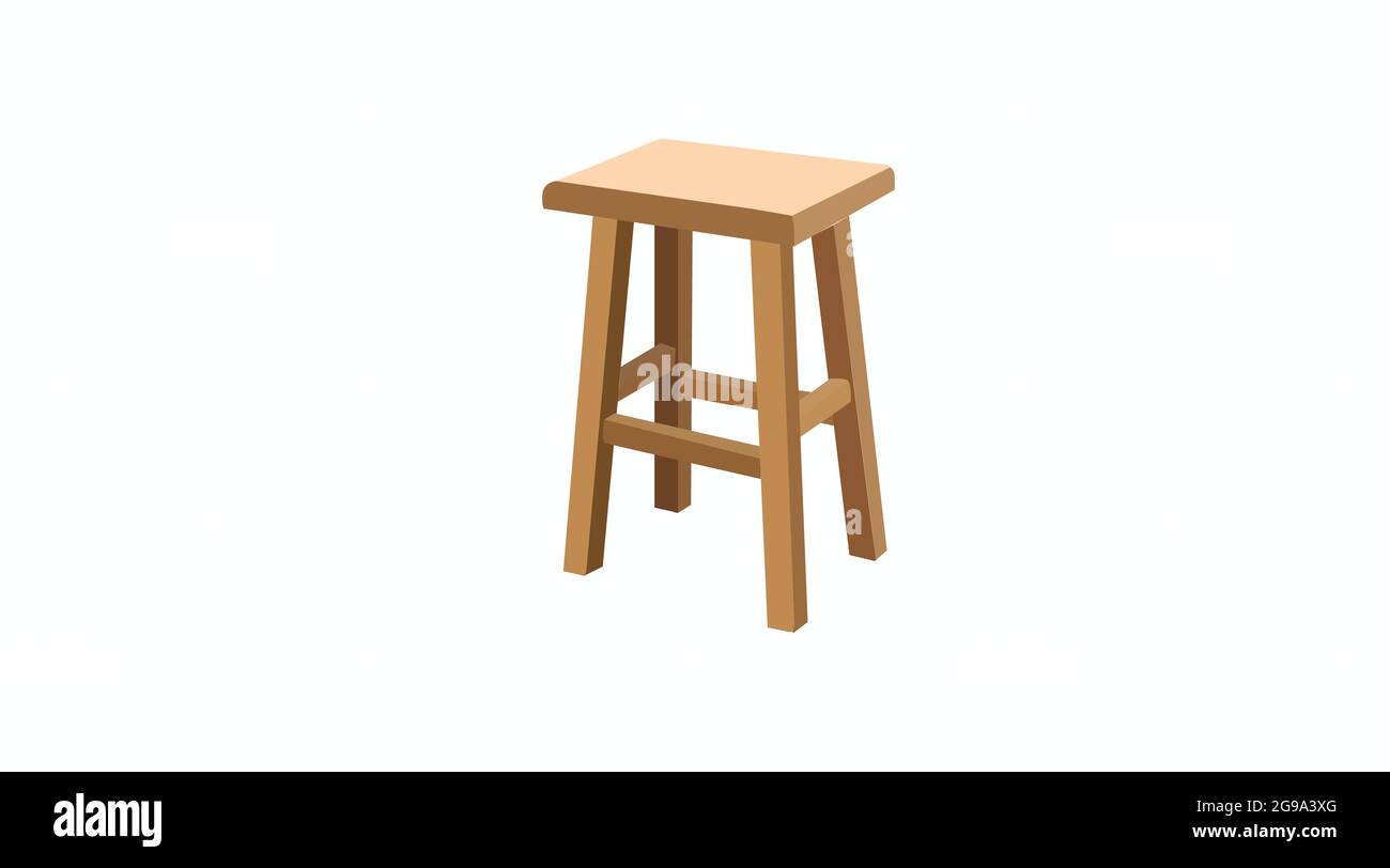 Vector Isolated Illustration of a vintage Wooden Stool on a white ...