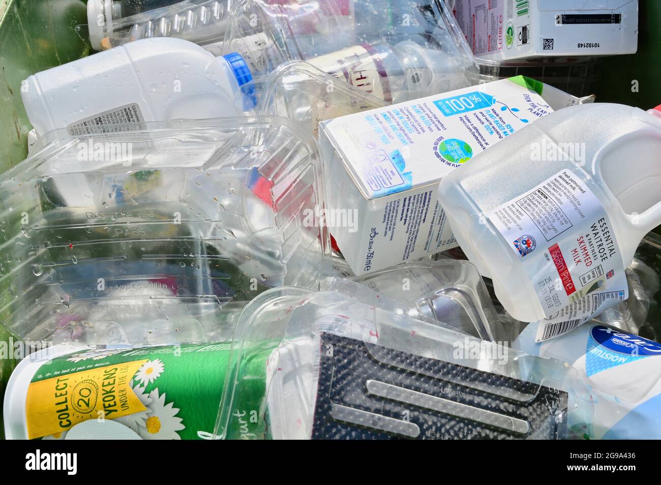 Plastic containers in a recycling bin Stock Photo Alamy