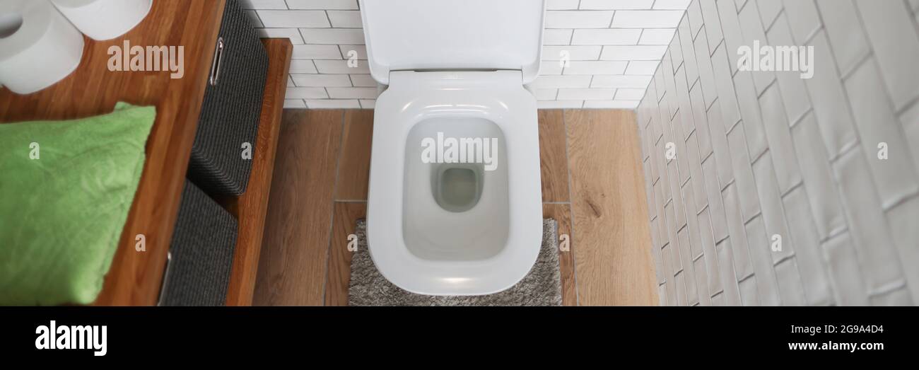 Bathroom with toilet and washbasin. Basic requirements for public restrooms Stock Photo