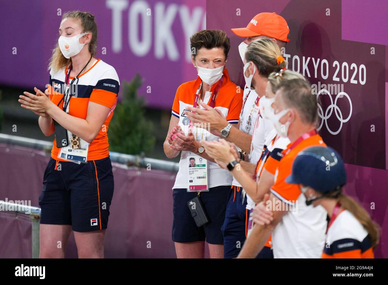 TOKYO, JAPAN - JULY 25: Coby van Baalen Dorresteijn of the Netherlands competing on Dressage Grand Prix Team and Individual Qualifier Day 2 during the Tokyo 2020 Olympic Games at the Equestrian Park on July 25, 2021 in Tokyo, Japan (Photo by Yannick Verhoeven/Orange Pictures) NOCNSF Stock Photo