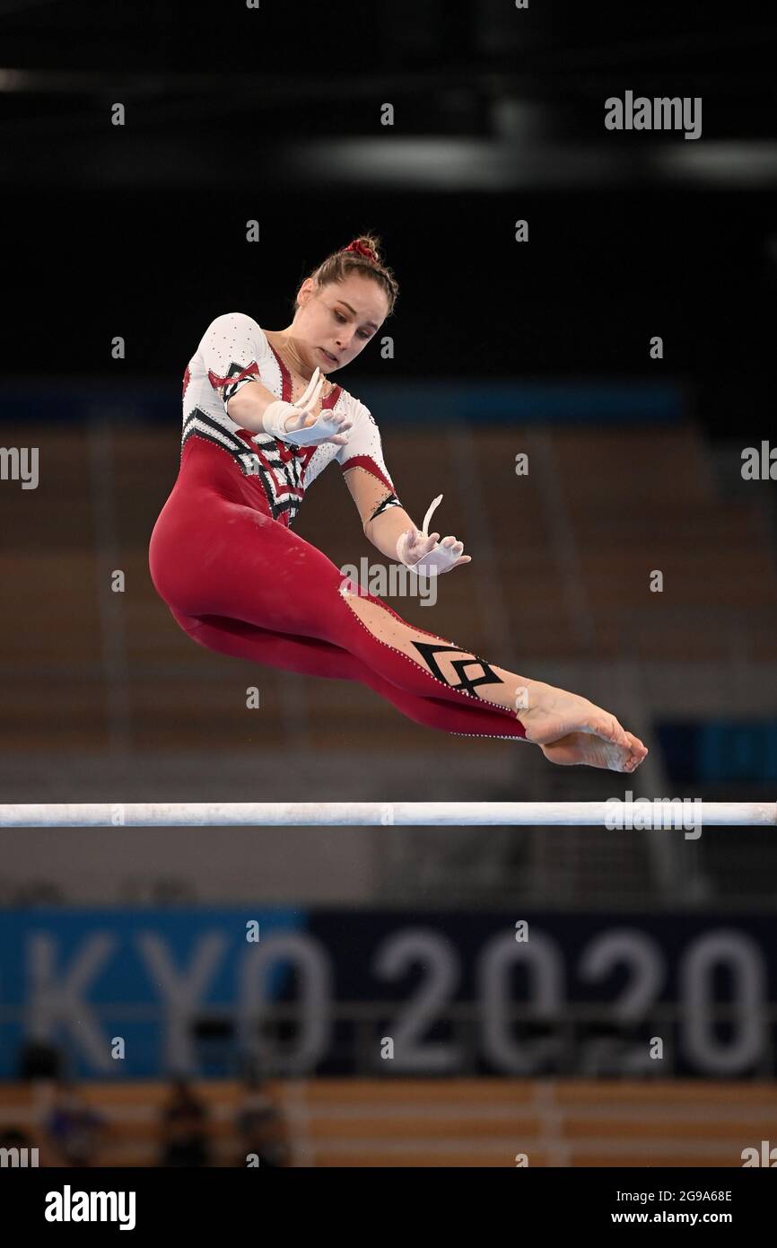 Tokio, Japan. 25th July, 2021. Gymnastics Olympics, preliminary competition, uneven bars, women