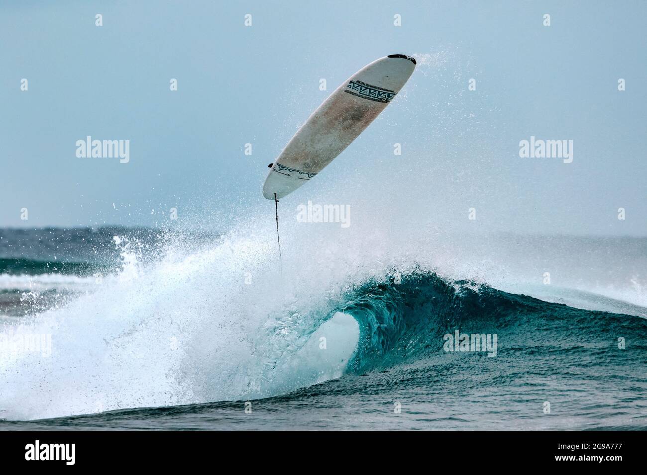 Surfboard over a sea wave Stock Photo Alamy