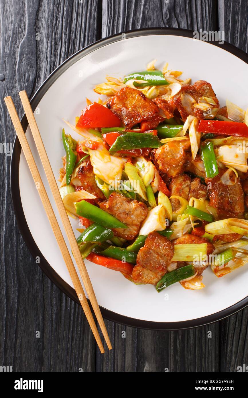 Twice Cooked Pork Or Double Cooked Pork Is A Chinese Dish Include Pork And Stir Fried Vegetables Closeup In The Plate On The Wooden Table Vertical To Stock Photo Alamy Twice Cooked Pork Or Double Cooked Pork Is A Chinese Dish Include Pork And Stir Fried Vegetables Closeup In The Plate On The Wooden Table Vertical To Stock Photo Alamy