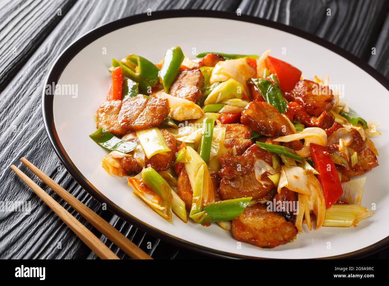 Chinese Spicy Pork Stir Fry Twice Cooked Pork Cooked In Sauce And Vegetables Closeup In The Plate On The Wooden Table Horizontal Stock Photo Alamy Chinese Spicy Pork Stir Fry Twice Cooked Pork Cooked In Sauce And Vegetables Closeup In The Plate On The Wooden Table Horizontal Stock Photo Alamy