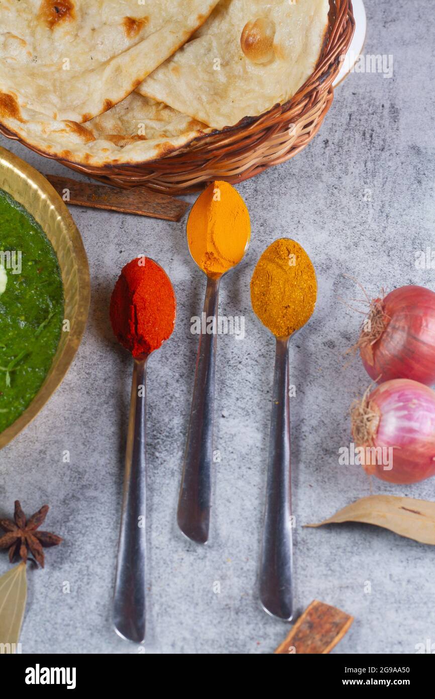 Indian Colourful Spices Also Know as Red Chilli Powder, Turmeric Powder, Coriander Powder