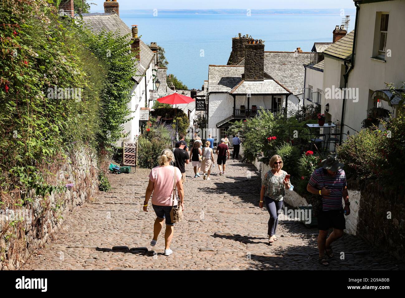 CLOVELLY, DEVON, UK. 22 JULY 2021. A view of Clovelly steps which lead to the Harbour. Stock Photo