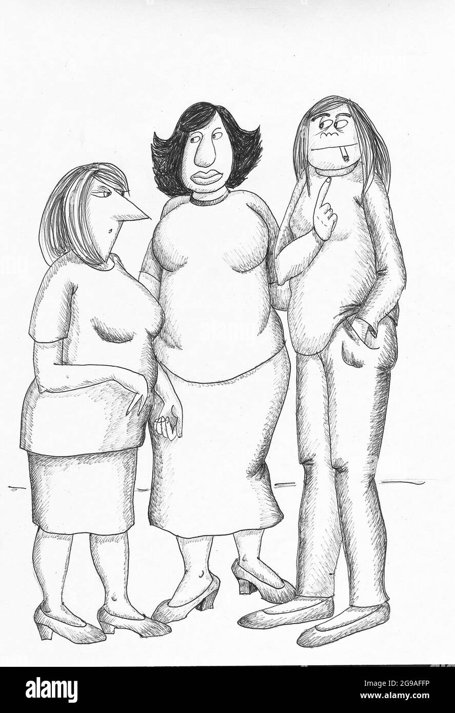 Three friends. Illustration. Stock Photo
