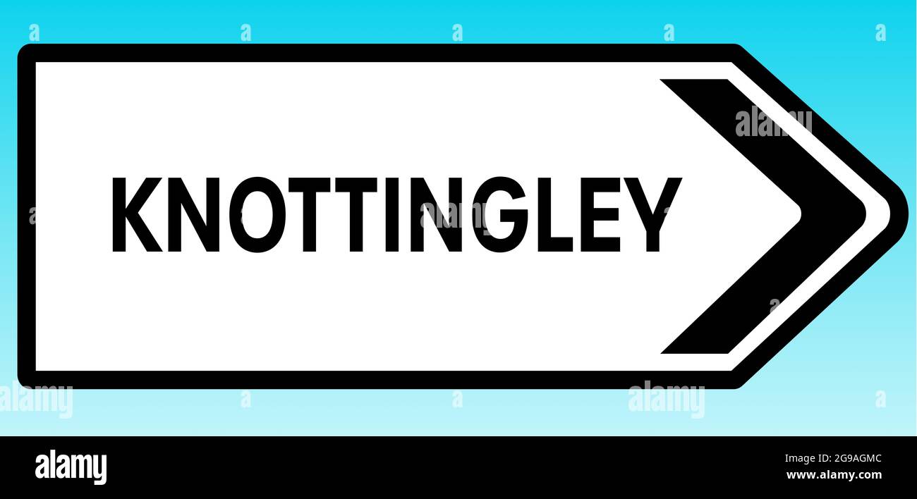 A graphic illlustration of a British road sign pointing to Knottingley Stock Photo