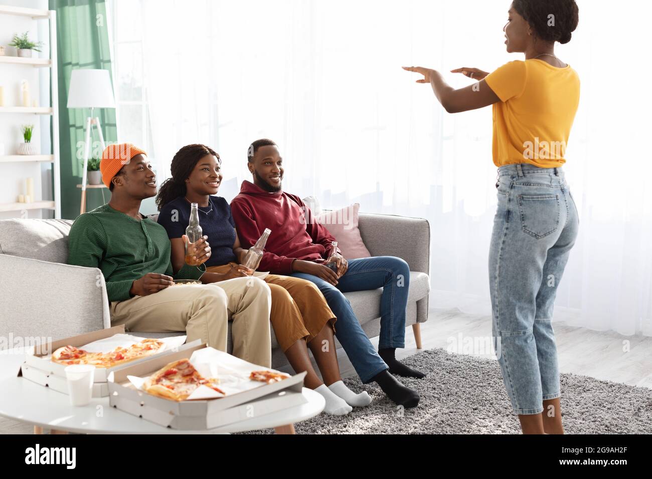 Joyfull african american millennial friends spending time together Stock Photo