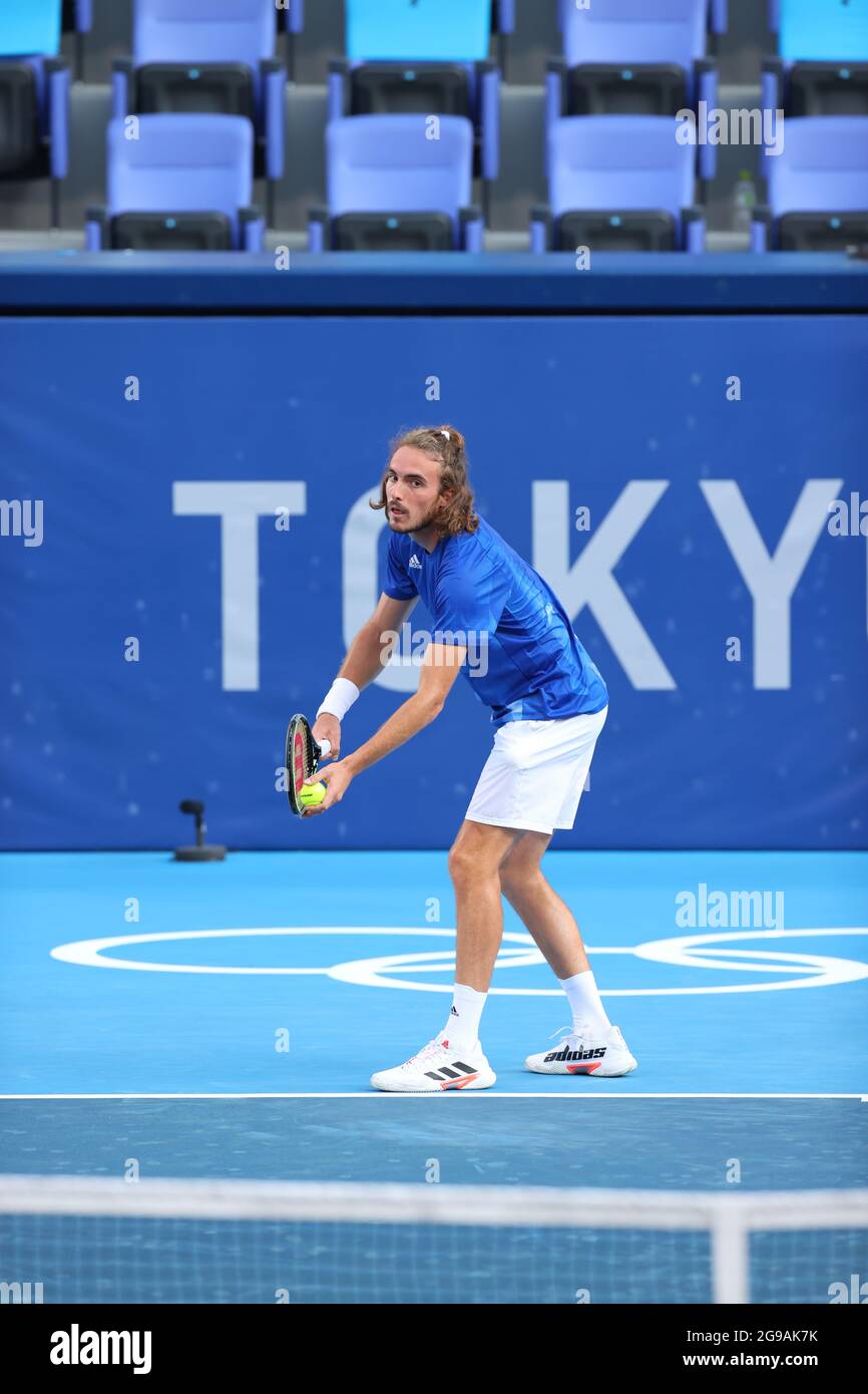 Tokyo, Japan. 25th July, 2021. TSITSIPAS Stefanos (GRE) Tennis: Men's  Singles 1st Round during the Tokyo 2020 Olympic Games at the Ariake Tennis  Park in Tokyo, Japan . Credit: YUTAKA/AFLO SPORT/Alamy Live