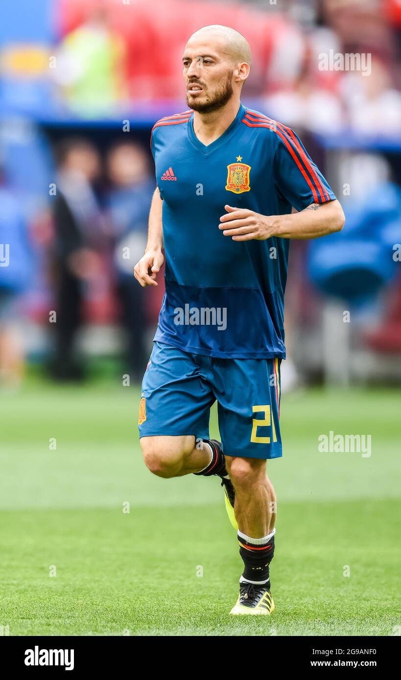 Moscow, Russia - July 1, 2018. Spain national football team midfielder David Silva before FIFA World Cup 2018 Round of 16 match Spain vs Russia Stock Photo
